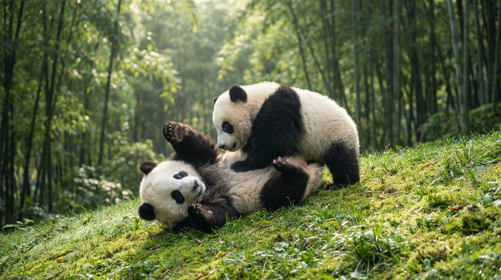 捷克街头熊猫嬉戏视频